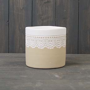 Beige Cylinder Pot with Embossed Lace Rim (TD12cm) detail page